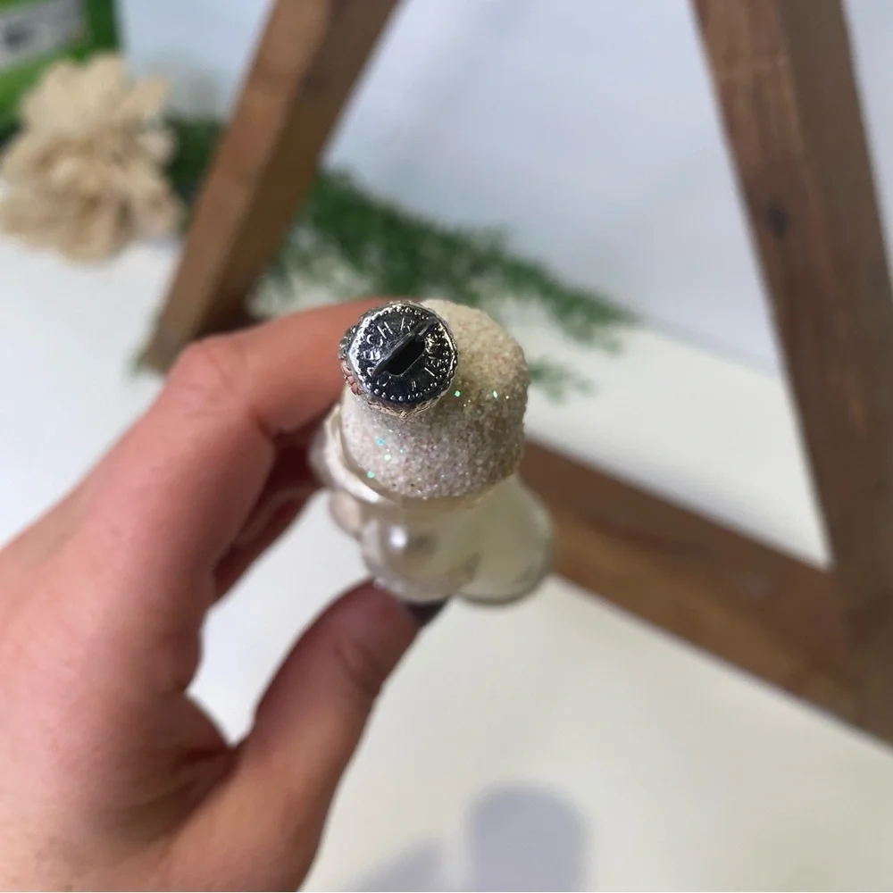 Vintage Czech Republic White Glitter Blown Glass Santa Christmas Tree Ornament